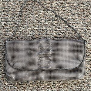 BCBG MAXAZRIA grey shiny Mesh clutch Bag with chain handle
